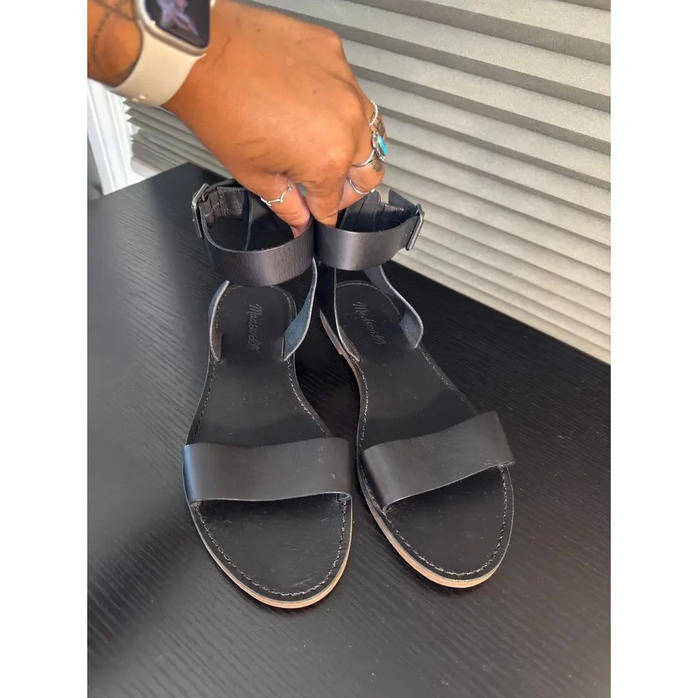 Madewell Black Leather Ankle Strap Flat Sandals Women’s 8.5 Strappy